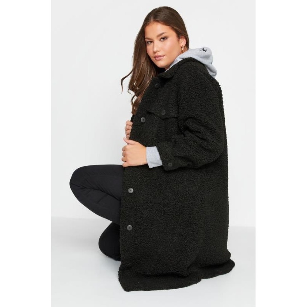 Missguided Coat Womens 8 Oversized Black Teddy Faux Fur Button Front Streetwear